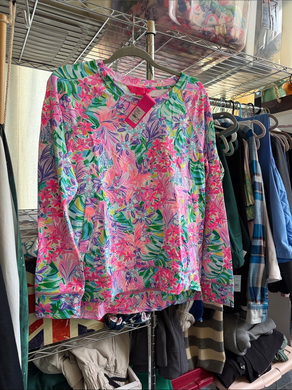 Disney Girls' Pink Floral Tropical Pullover Sweatshirt